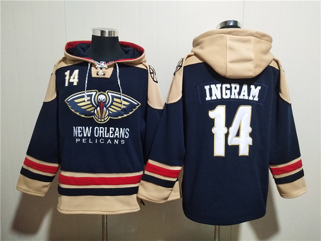 Men's New Orleans Pelicans #14 Brandon Ingram Navy Ageless Must-Have Lace-Up Pullover Hoodie